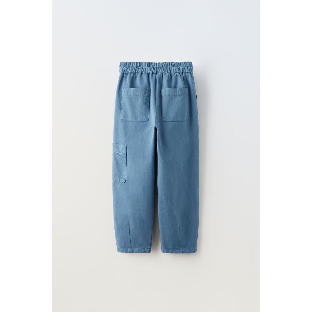 Zara Twill Pleated Trousers Cargo Pants Blue